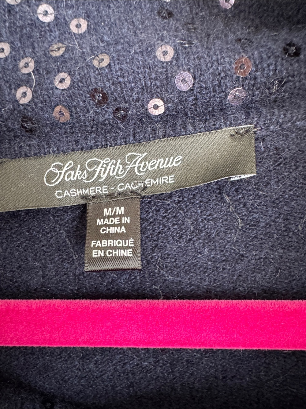 Saks Fifth Avenue Cashmere Sequin Cowl Neck Sweater Navy Blue Size M - Picture 3 of 8